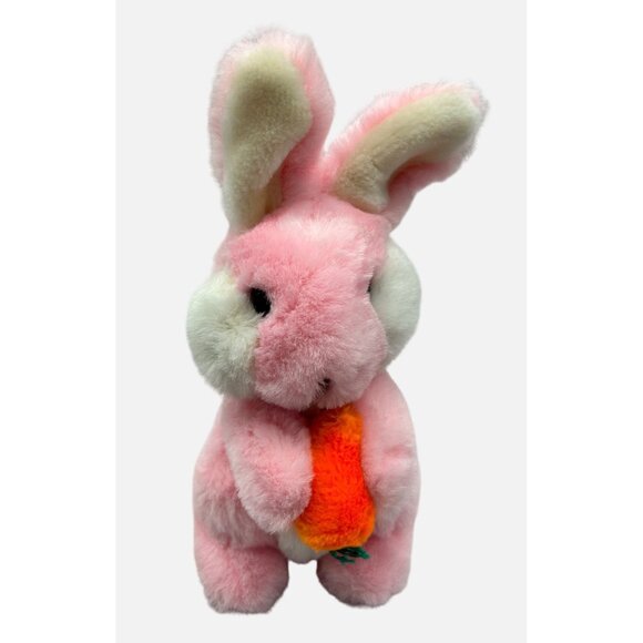 Gund 1983 Pink White Rabbit Plush 9" Easter Bunny Holding Carrot Toy - Picture 2 of 11